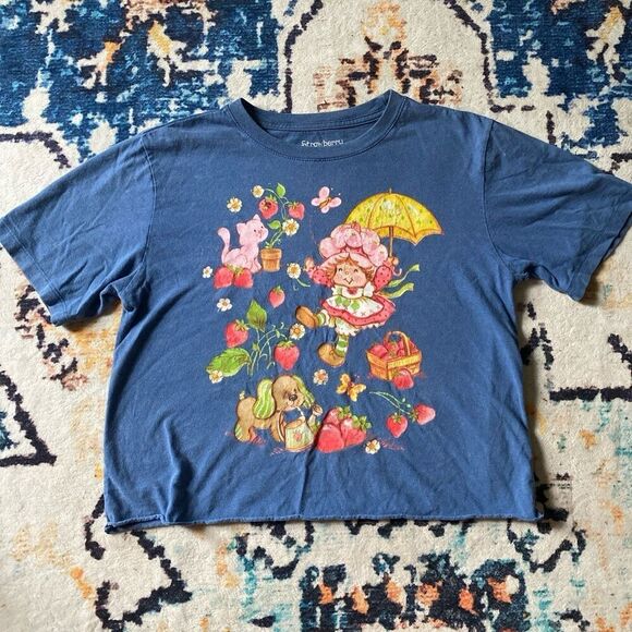 Strawberry Shortcake Brown Cropped Shirt Women’s size Small retro vintage style - Picture 1 of 5
